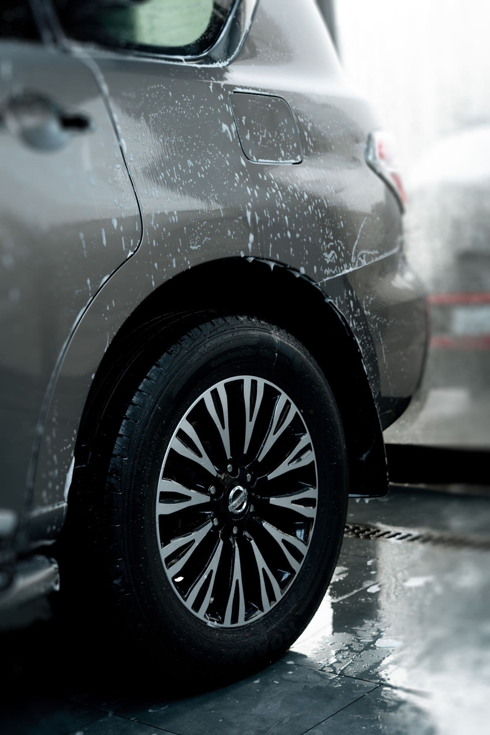 Clean alloy rim beaded with water after a wash